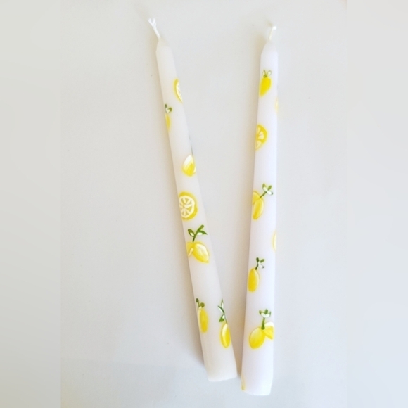 Hand painted taper‎ sticks candle lights with lemons - Picture 1 of 2